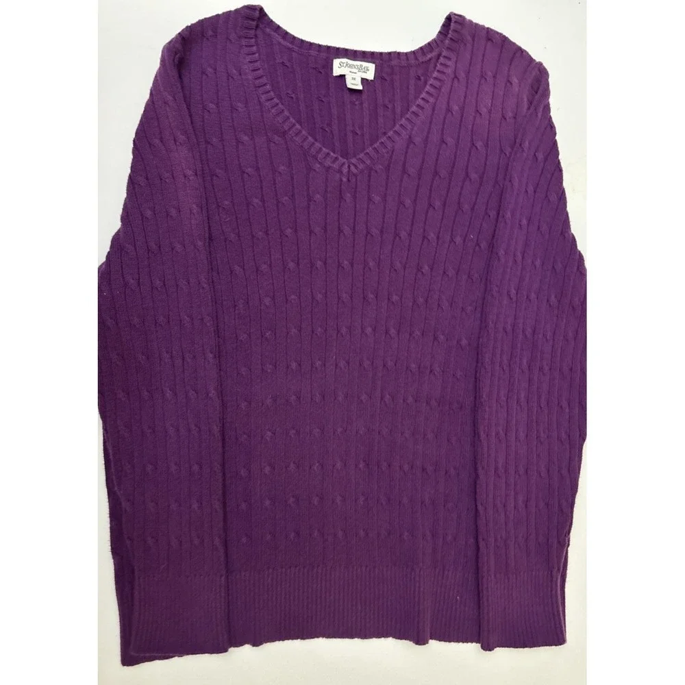 St Johns Bay Women's Purple Cable Knit V Neck Sweater Plus Size 3X - Picture 6 of 11